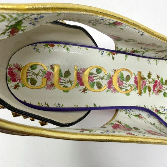 Gucci Purple Dragon Embroidered Mary Jane Heels Spiked Block Crystal 37 FW 2017 - Picture 7 of 12